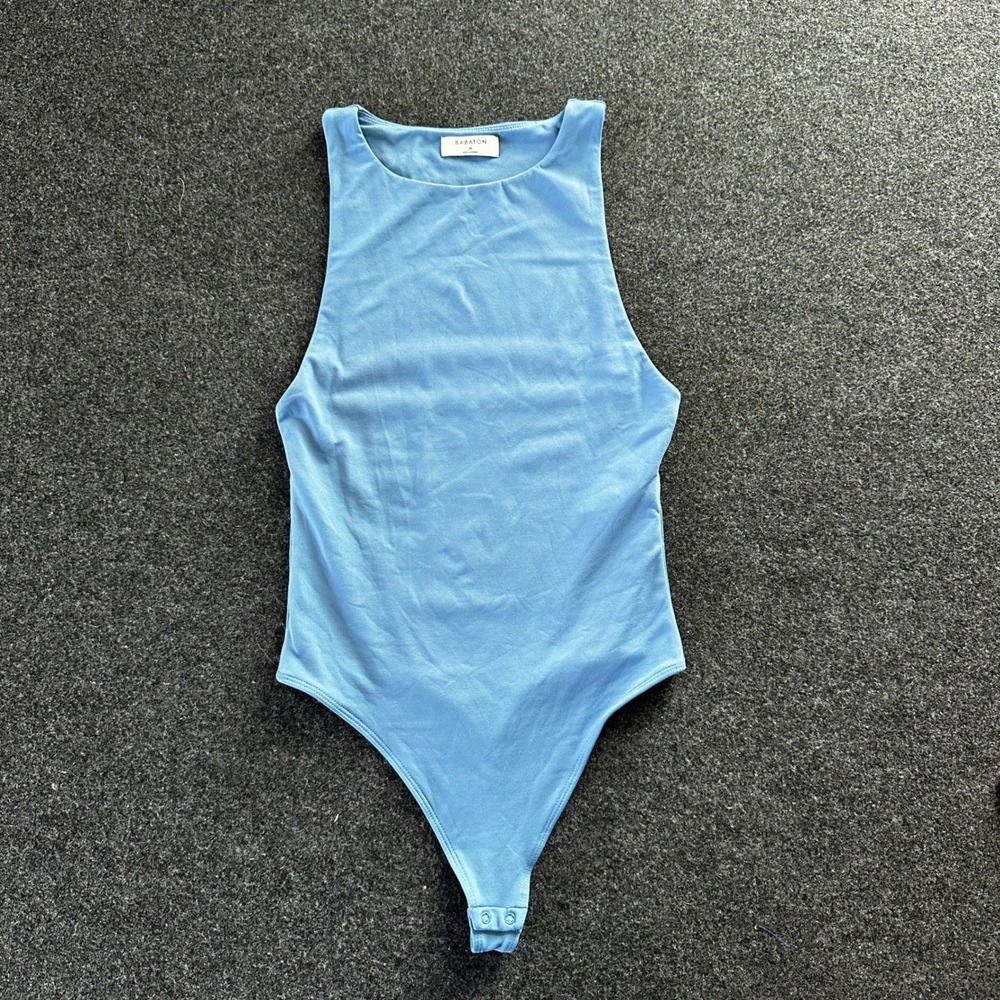 Babaton Contour Crew Neck Sleeveless Bodysuit Light Blue Size M